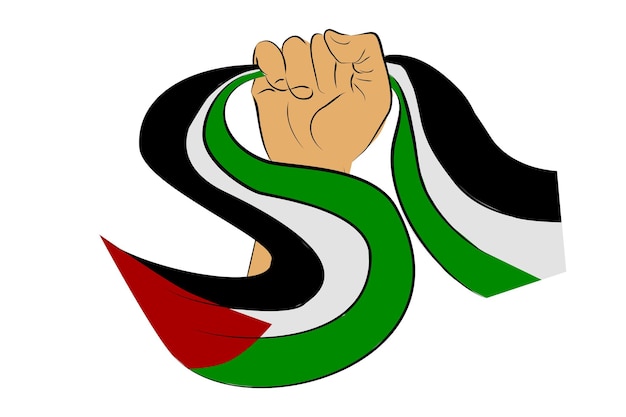 Vecteur simple vector hand draw sketch main tenant le drapeau de la palestine pour la démonstration élément de conception isolé sur blanc