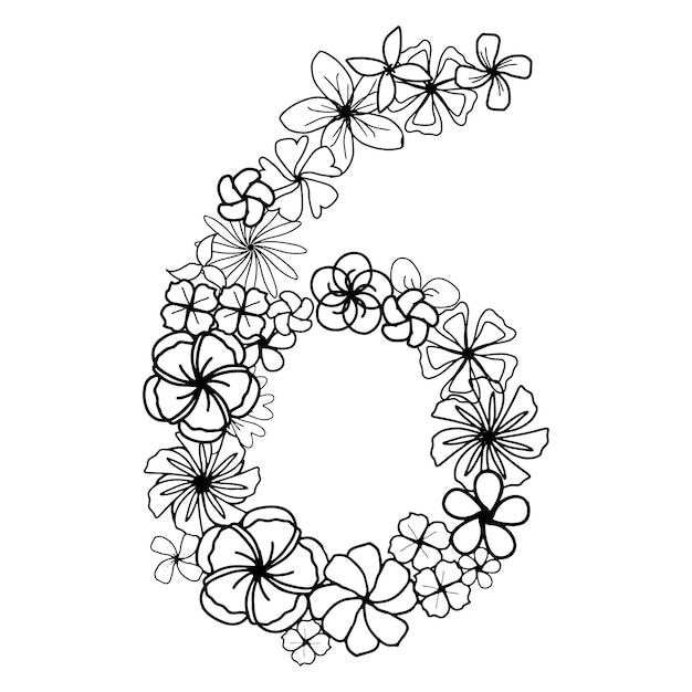 Simplement numéro de fleur avec tête de fleur isolé éléments dessinés à la main pour la carte d'invitation de conception et la page de coloration Doodle noir et blanc élément floral pour l'éducation des enfants