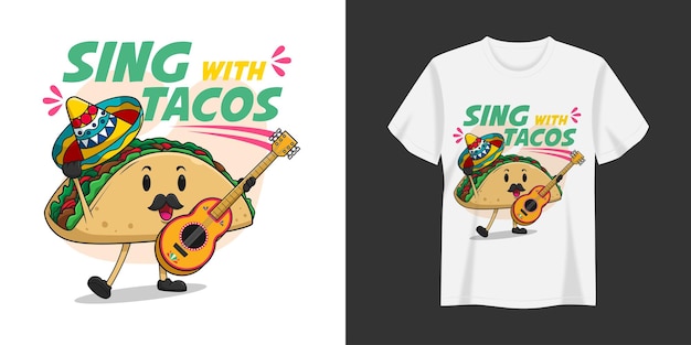 Sing Avec Tacos Illustration T-shirt Et Dessin D'impression De Vêtements