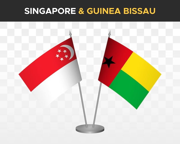 Singapour, Contre, Guinea Bissau, Bureau, Drapeaux, Maquette, Isolé, 3d, Vecteur, Illustration, Table, Drapeaux