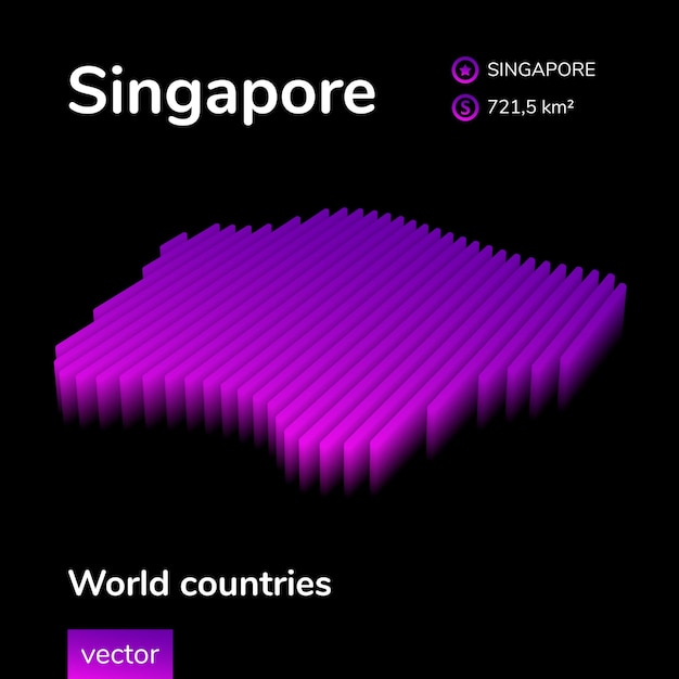 Singapour D Map Stylized Neon Simple Digital Isometric Striped Vector Map Est En Violet Sur Bla