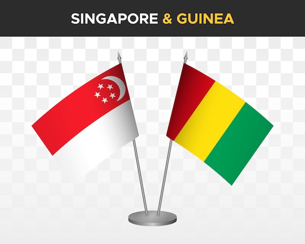 Singapour Vs Guinée Drapeaux De Bureau Mockup Isolé 3d Vector Illustration Drapeaux De Table