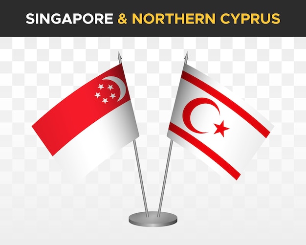 Singapour, Vs, Nord, Chypre, Bureau, Drapeaux, Maquette, Isolé, 3d, Vecteur, Illustration, Table, Drapeaux