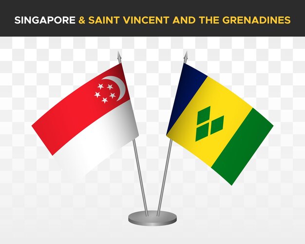 Singapour Vs Saint Vincent Grenadines Drapeaux De Bureau Maquette Isolé 3d Illustration Vectorielle Drapeaux De Table