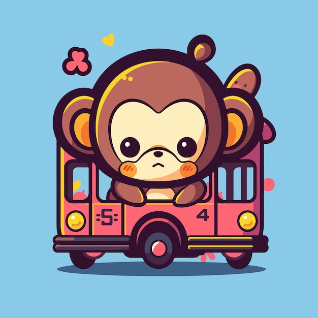 Singe sur un art numérique de dessin animé de bus