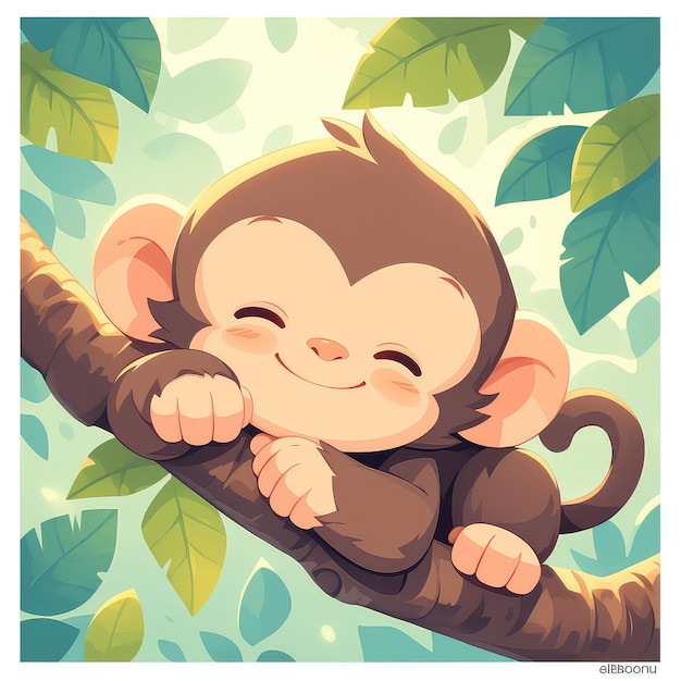 Vecteur un singe sur une branche d'arbre dans le style des dessins animés