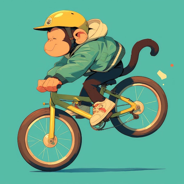 Un Singe Dans Un Style De Dessin Animé De Vélo