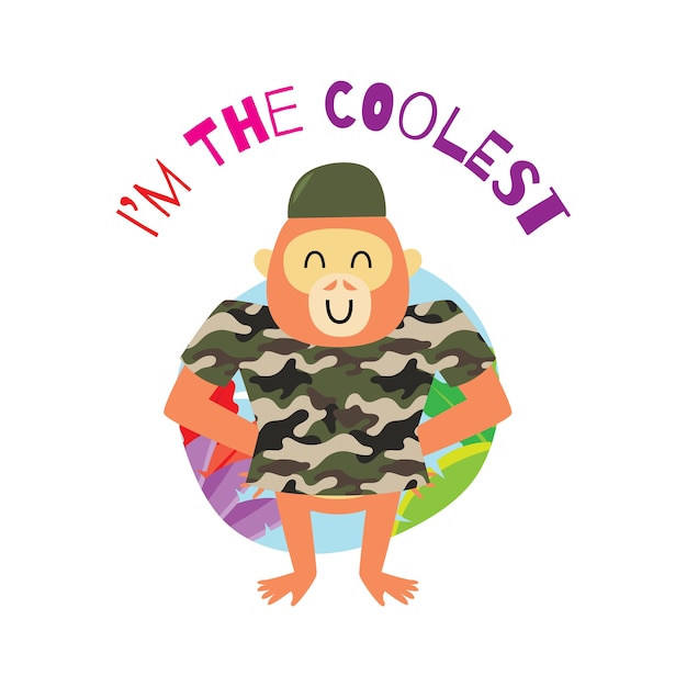 Vecteur singe de dessin animé mignon avec slogan pour la conception de t-shirt d'enfants