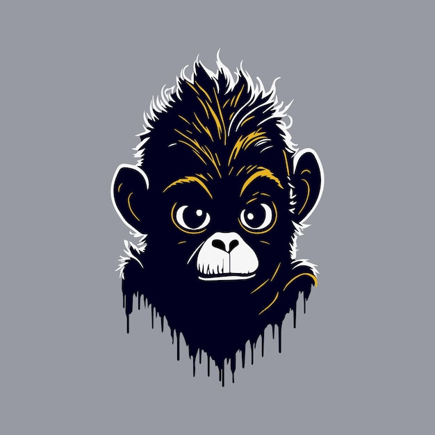 Un singe avec un fond gris et une tête noire