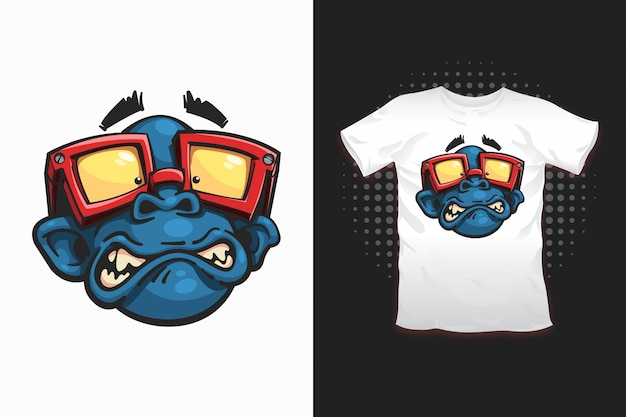 Vecteur singe à lunettes imprimé pour la conception de t-shirts