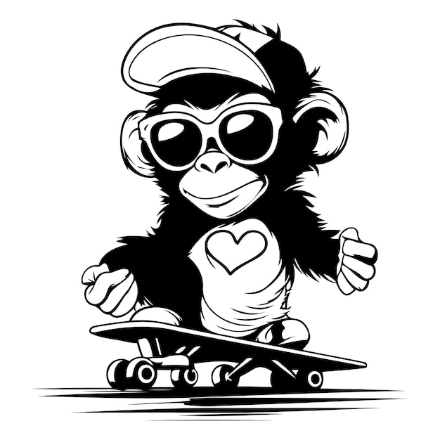 Un Singe Avec Des Lunettes De Soleil Sur Un Skateboard Illustration Vectorielle Pour Votre Conception