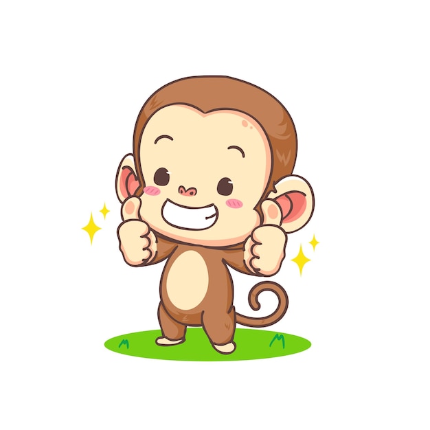 Singe mignon montrant le pouce en l'air personnage de dessin animé Conception de concept de mascotte animale adorable