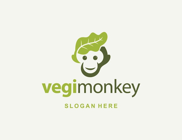 Singe Avec Modèle De Logo D'illustration De Feuille Ou De Légume