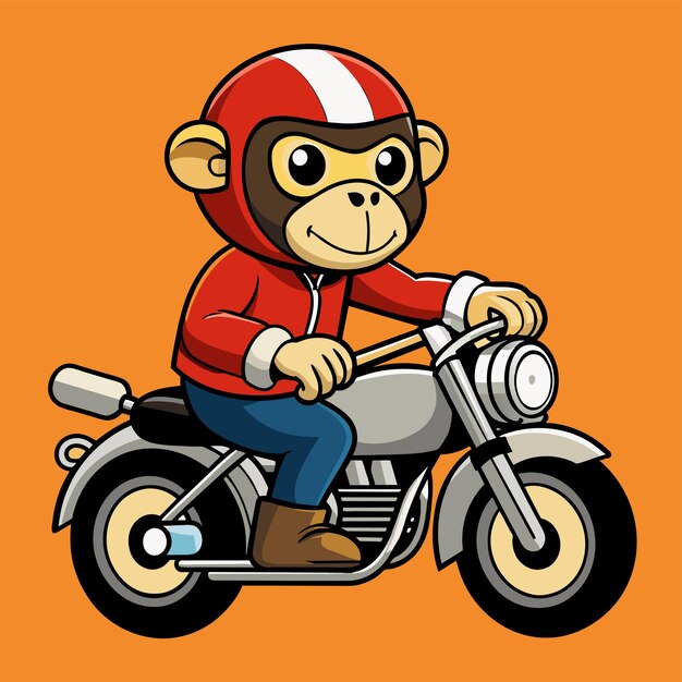 un singe sur une moto avec un casque rouge dessus