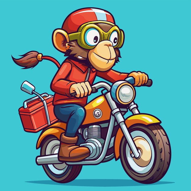 Un Singe Sur Une Moto Avec Un Casque Rouge