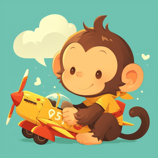 Un Singe Pilotant Un Avion Miniature Dans Le Style Des Dessins Animés