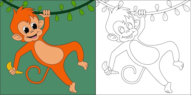 Singe Tenant La Banane Adaptée à L'illustration Vectorielle De La Page De Coloriage Pour Enfants