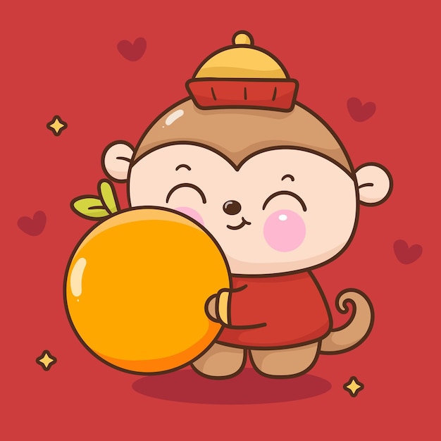 Singe Avec Un Zodiaque Chinois Orange Sur Fond Rouge