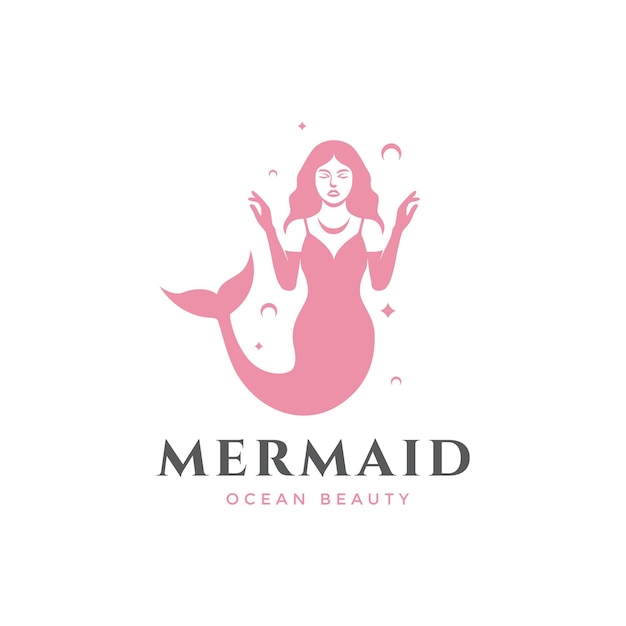 Sirène Beauté Fantaisie Océan Belle Princesse Marine Mythologie Abstraite Logo Design Vecteur