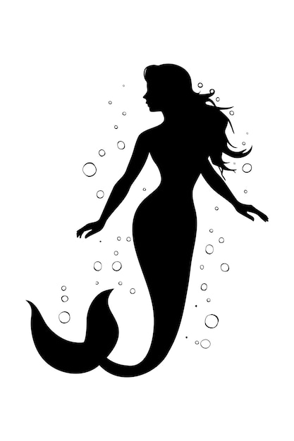 Vecteur sirène nageant sous l'eau silhouette illustration vectorielle