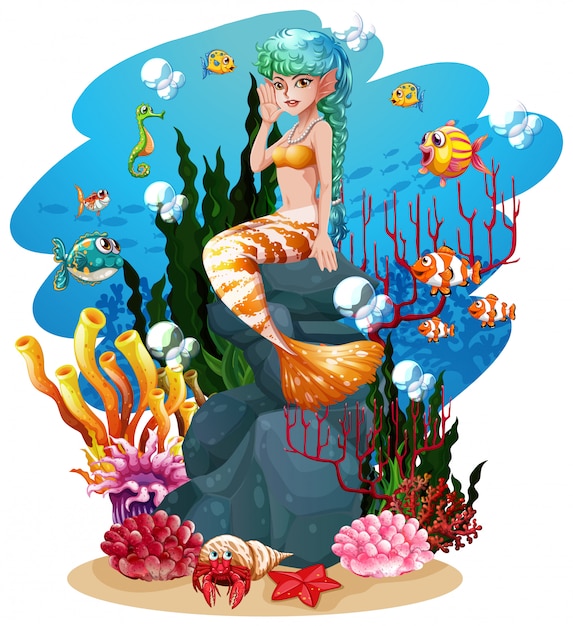 Sirène Et Poisson Sous La Mer