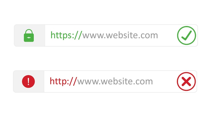 Vecteur site sécurisé avec https adresse de navigateur ssl adresses web sécurisées et non sécurisées http sécurisé et non