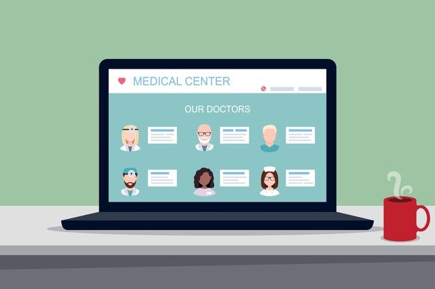 Site Web d'un centre médical sur un vecteur d'écran d'ordinateur portable
