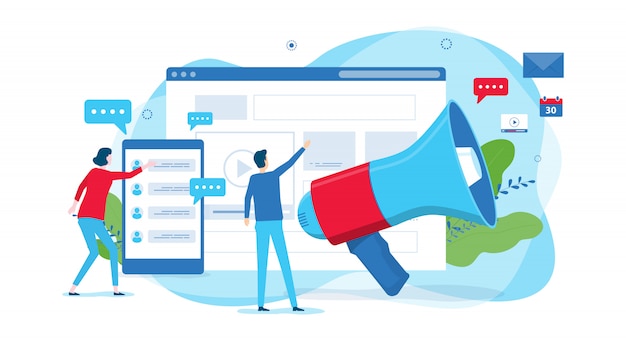 Site Web de concept de design plat illustration promotion pour les entreprises de marketing numérique et l'équipe de personnes travaillant