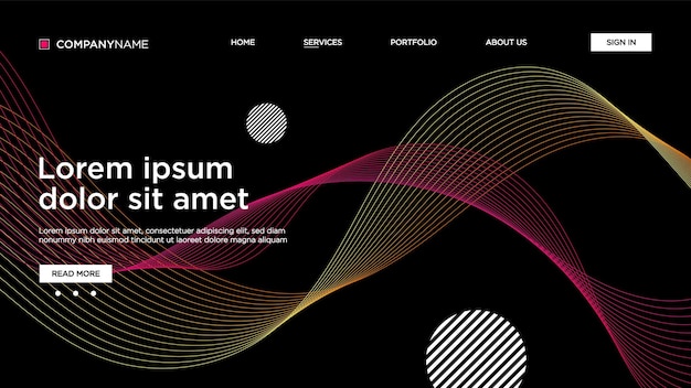 Site Web de fond abstrait Modèle de page d'atterrissage pour sites Web ou applications Design moderne Ligne de style vectoriel abstrait et particules Ligne ondulée incurvée Bande lisse Vecteur