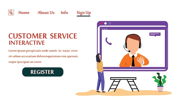 Site Web de la page de destination Service client interactif, centre d'appels pour les achats en ligne et le concept d'entreprise Vector Template Design Illustration