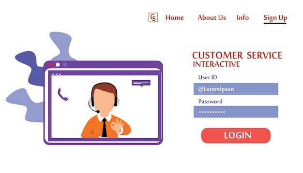 Site Web de la page de destination Service client interactif, centre d'appels pour les achats en ligne et le concept d'entreprise Vector Template Design Illustration