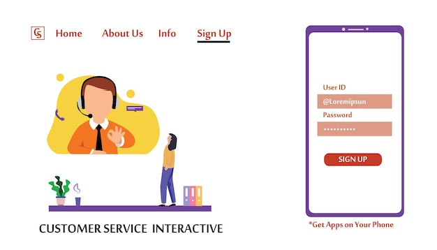 Site Web De La Page De Destination Service Client Interactif, Centre D'appels Pour Les Achats En Ligne Et Le Concept D'entreprise Vector Template Design Illustration