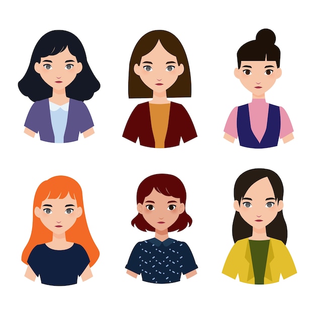 Vecteur six avatars féminins