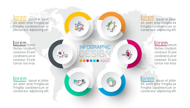 Vecteur six cercles avec infographie icône affaires.