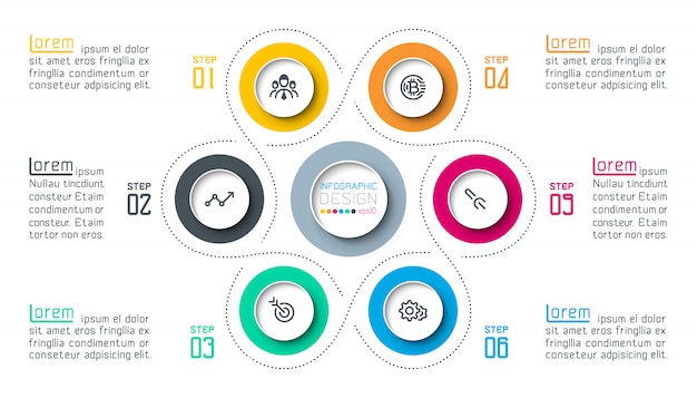 Six Cercles Avec Infographie Icône Affaires.