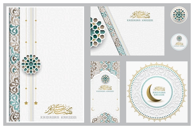 Six Ensembles De Cartes De Voeux Ramadan Kareem Motif Floral Islamique Avec Calligraphie Arabe Brillante