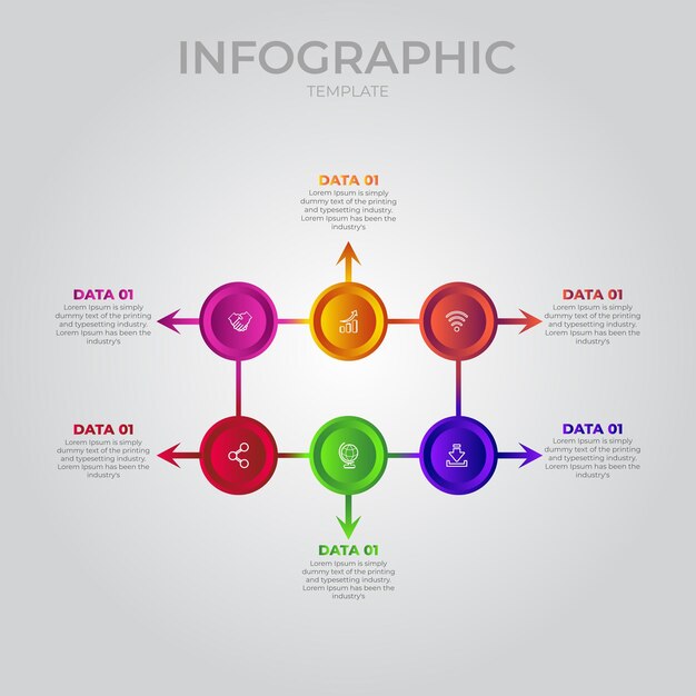 Six étapes Connexion Moderne Infographie Modèle Illustration Vectorielle