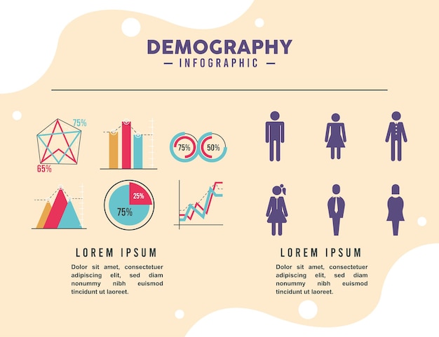 Vecteur six icônes d'infographie de la démographie