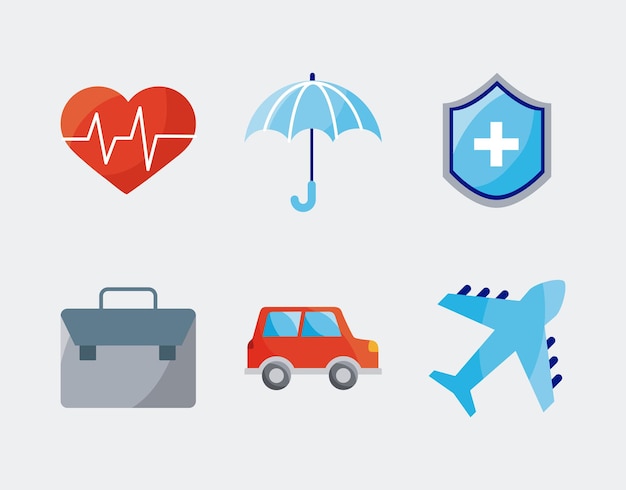 Six icônes de service d'assurance