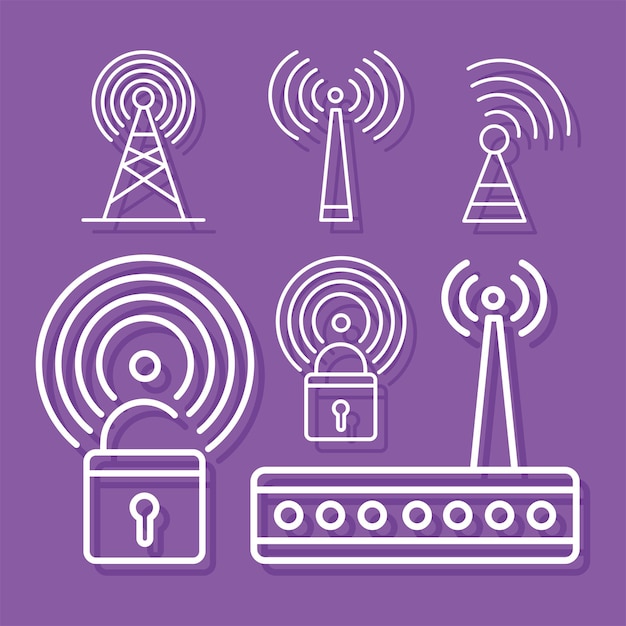 Vecteur six icônes de signal sans fil