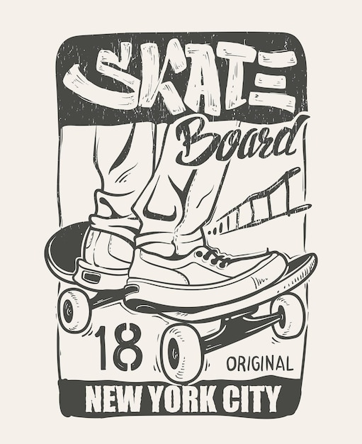 Vecteur skate board typographie tshirt graphiques vecteurs
