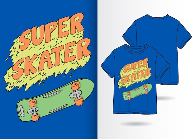 Vecteur skateboard dessiné à la main avec slogan