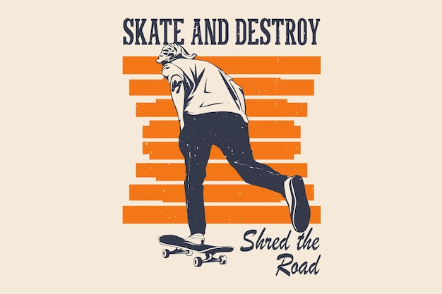 Vecteur skateboard skate et détruis la conception de la silhouette de la route
