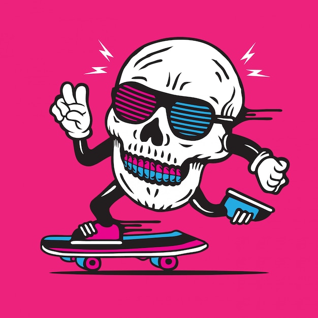 Skater Disco Skull Skateboarding Design Des Personnages