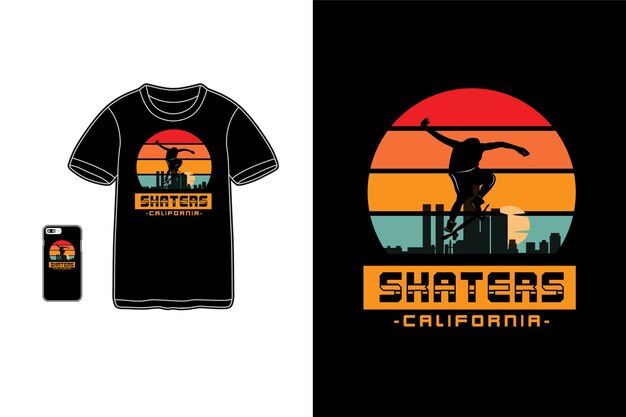 Skaters California, T-shirt Merchandise Siluet Maquette Typographie