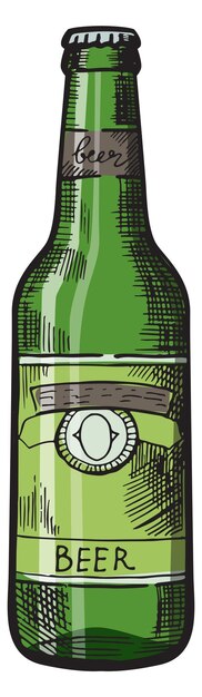 Vecteur sketch de couleur de bouteille de bière boisson en verre vert