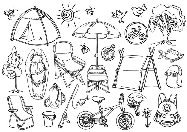 Vecteur sketch de doodle set de trekking pour enfants vector