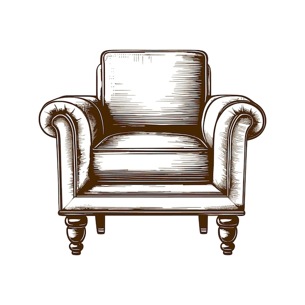 Vecteur sketch de fauteuil vintage vectoriel dessiné à la main dans une illustration de style doodle