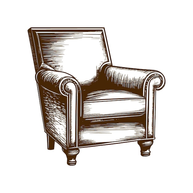 Vecteur sketch de fauteuil vintage vectoriel dessiné à la main dans une illustration de style doodle