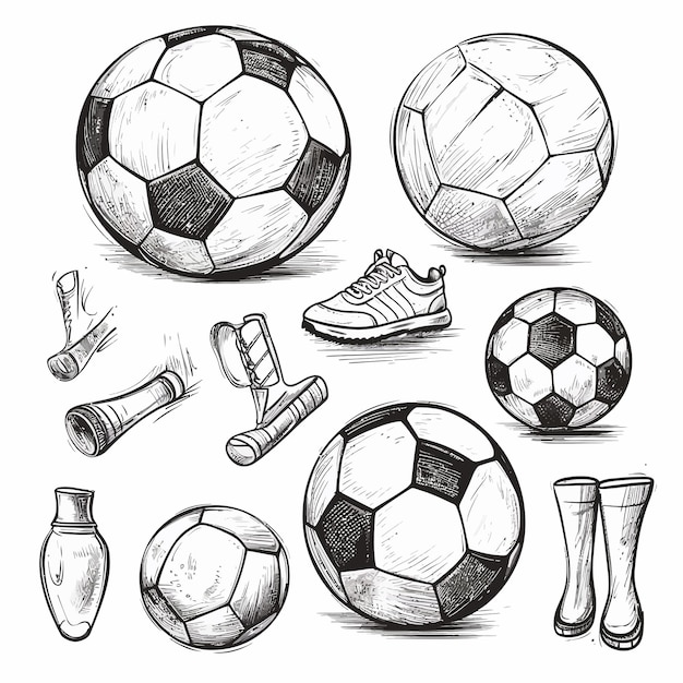 Vecteur sketch_football_elementshand_drawn_soccer